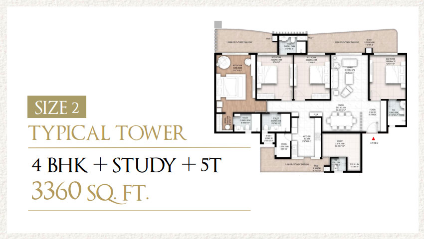 Floor Plan 3 - 3 BHK + Study + 4T (2746 sq.ft)